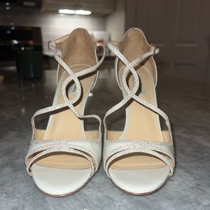 Benjamin Adams Megan Ivory Leather Champagne Glitter Heels Size 8